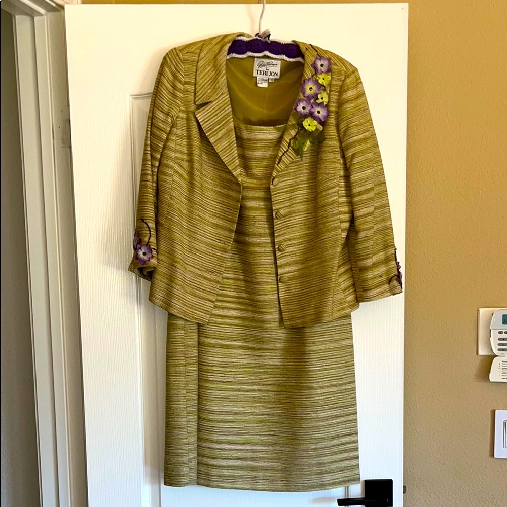 Green Striped Dress and Jacket Set 100% silk